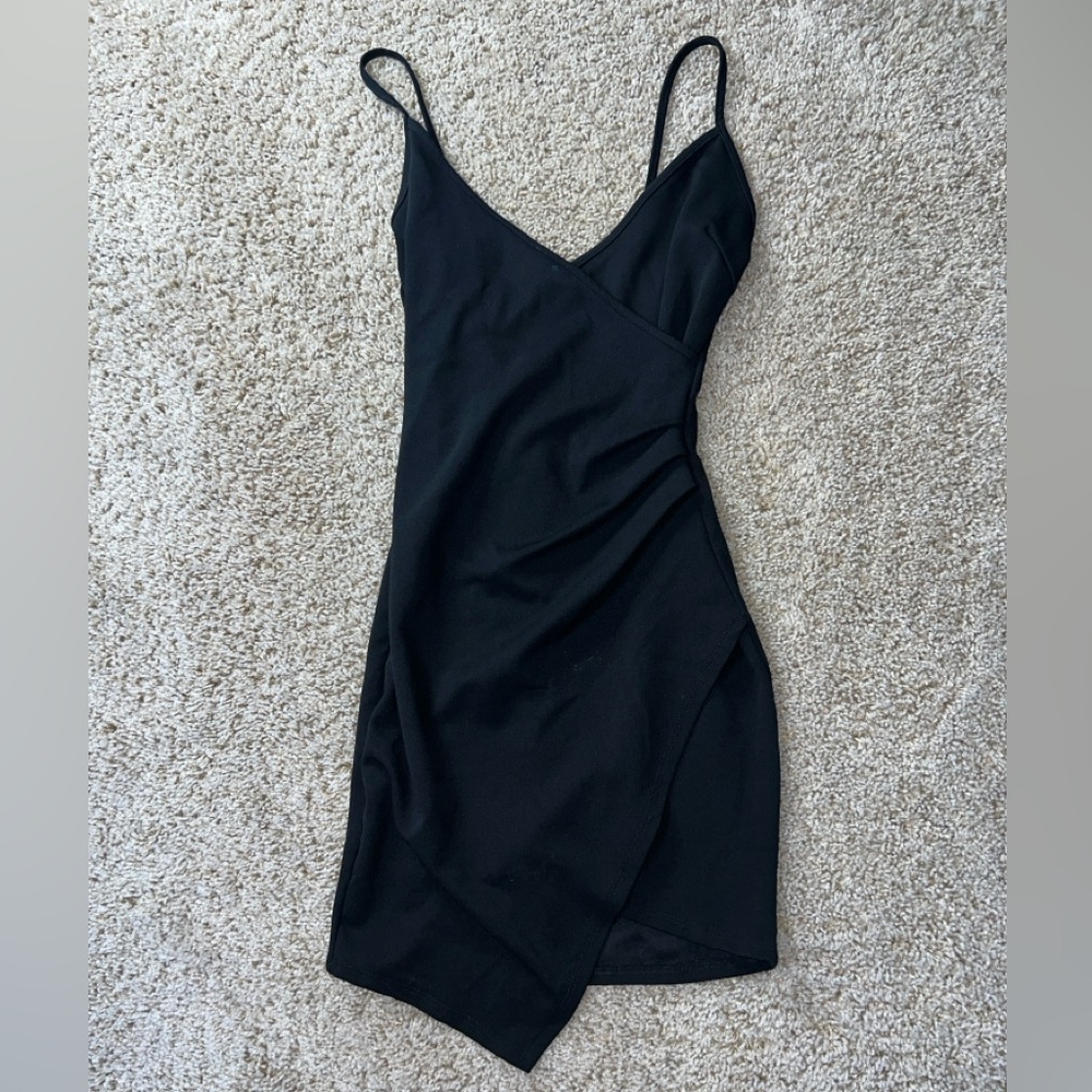 Rue21 Black Asymmetrical Ruched Wrap Dress